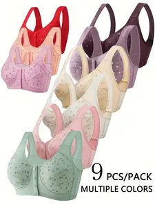 Women's Lace No Underwire Front Buckle Bra, Seamless Comfort Fit, Breathable Soft Fabric, All Season Wear, Full Coverage