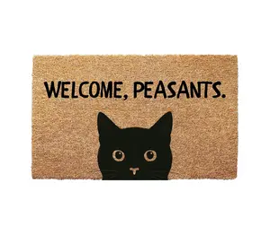 Welcome Peasants Doormat - Cat Lover Door Mat - Handmade Organic Coir Mat with UV Print, Anti-Slip Rubber Backing, 16x24", 17x30", 24x36" Sizes