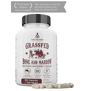 Ancestral Supplements Bone & Marrow Capsules, Grass-Fed Dietary Supplement with Whole Food Nutrients, Non-GMO, 180 Count