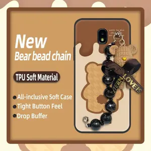 Simplicity Dirt-resistant Phone Case For Samsung Galaxy J7 2018/J6 US Anti-knock Bear bracelet cute silicone Cartoon Waterproof Back Cover Black pearl pendant protective case