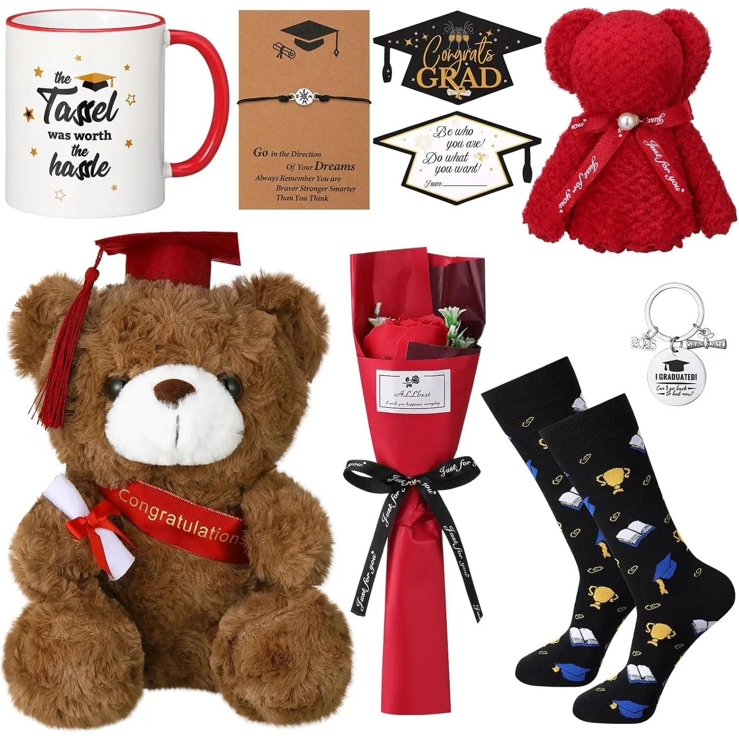 9 count Class of 2025 Graduation Bear Gifts Sets Graduation Stuffed Bear Congrats Grad Card for Congratulations