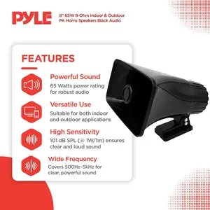 Pyle 8" PA Horn Speaker for Indoor/Outdoor Use, 65W Peak Power, Black, 4 Pack