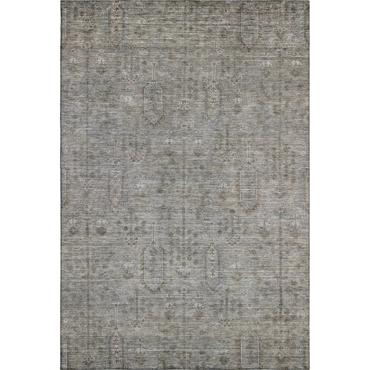HomeRoots 665407 Grippy Rectangular Area Rug, 8x10 ft Granite Gray & Silver Southwestern Machine-Made Rug with Washable Feature & UV Protection, Grippy Area Rugs