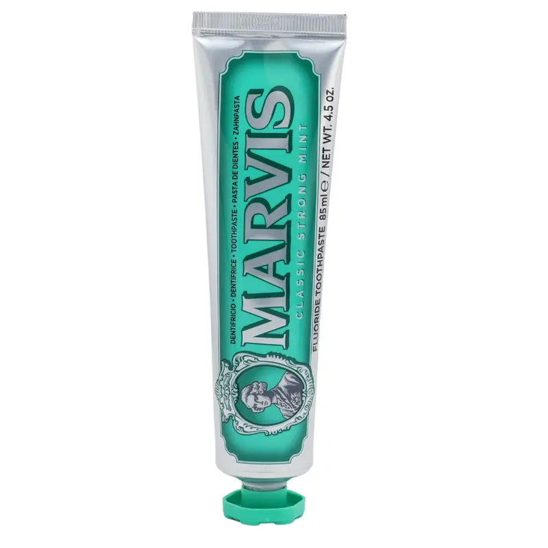 Marvis Classic Strong Mint Teeth Toothpaste - 3oz (50g) Alcohol-Free Scented Oral Cleansing Daily Care, Italian Formula for Fresh Breath, 12-Month Supply, Aluminum-Packaged Single Item