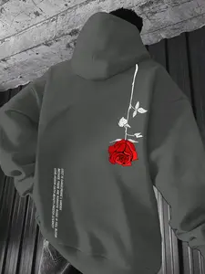 Unisex Rose Theme 3D Print Floral Hoodie, Casual Fitted Long Sleeve Sweatshirt, Romantic Minimalist Style, Perfect for Daily Wear
