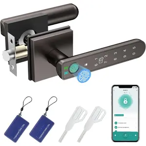 Fingerprint Door Lock, 5 in 1 Finger Print Door Knob with  APP/Fingerprint/IC Cards/Password/Backup ,  Door Knob with Keypad for Bedroom, Office, Apartment, Starry Grey
