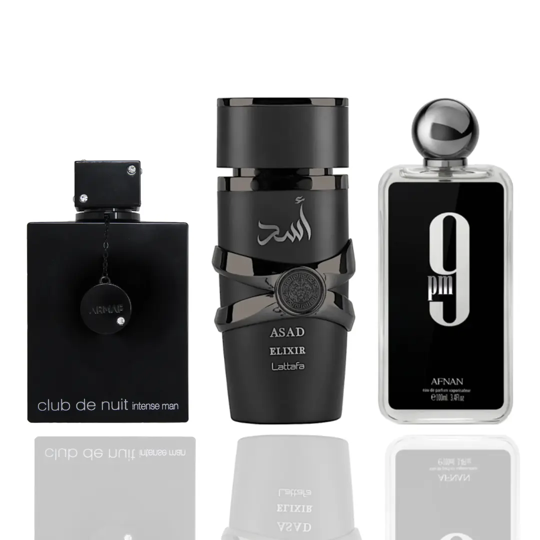 Men's Fragrance 3-Piece Bundle Set - ASAD ELIXIR, 9 PM Black, CLUB DE NUIT INTENSE Arabic Colognes - Strong Blackcurrant Men's Cologne for Evening Wear, Arabic Perfumes