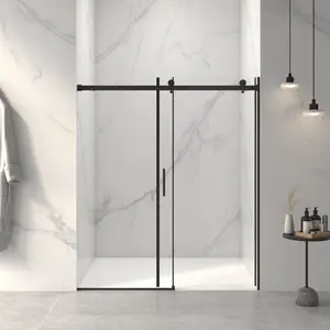 56-60" x 72" Frameless Sliding Shower Door, 8mm SGCC Tempered Safety Glass, Double-Side Easy-Clean Coat, Brushed Nickel Finished, Built-in Soft Close Buffer, Adjustable Width for Tub or Walk-In Shower