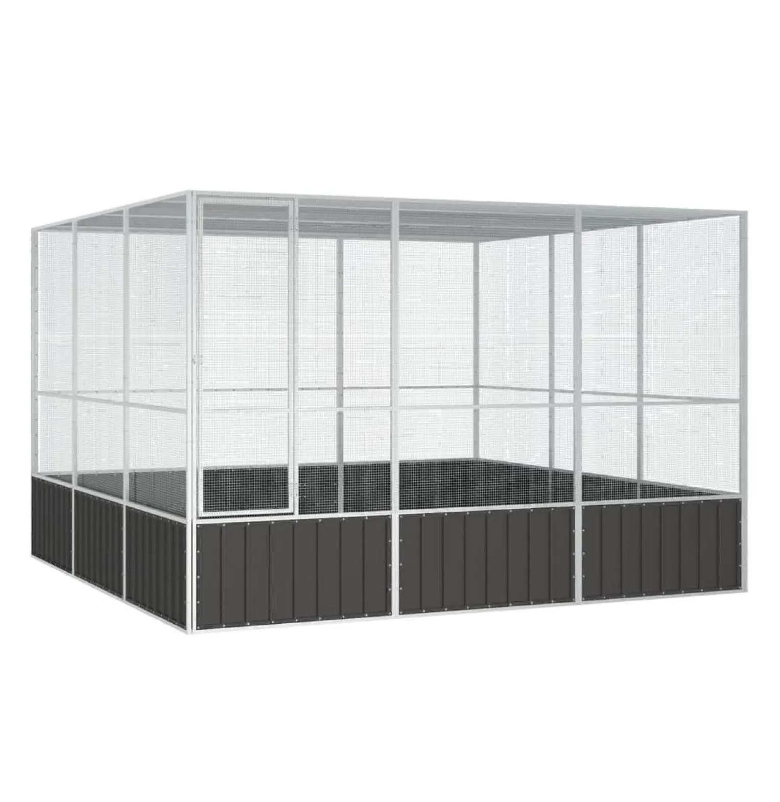 Large Galvanized Steel Bird Aviary Cage - Anthracite Outdoor Weatherproof Pet Cage for Budgies, Parrots - 119.1x127.8 in