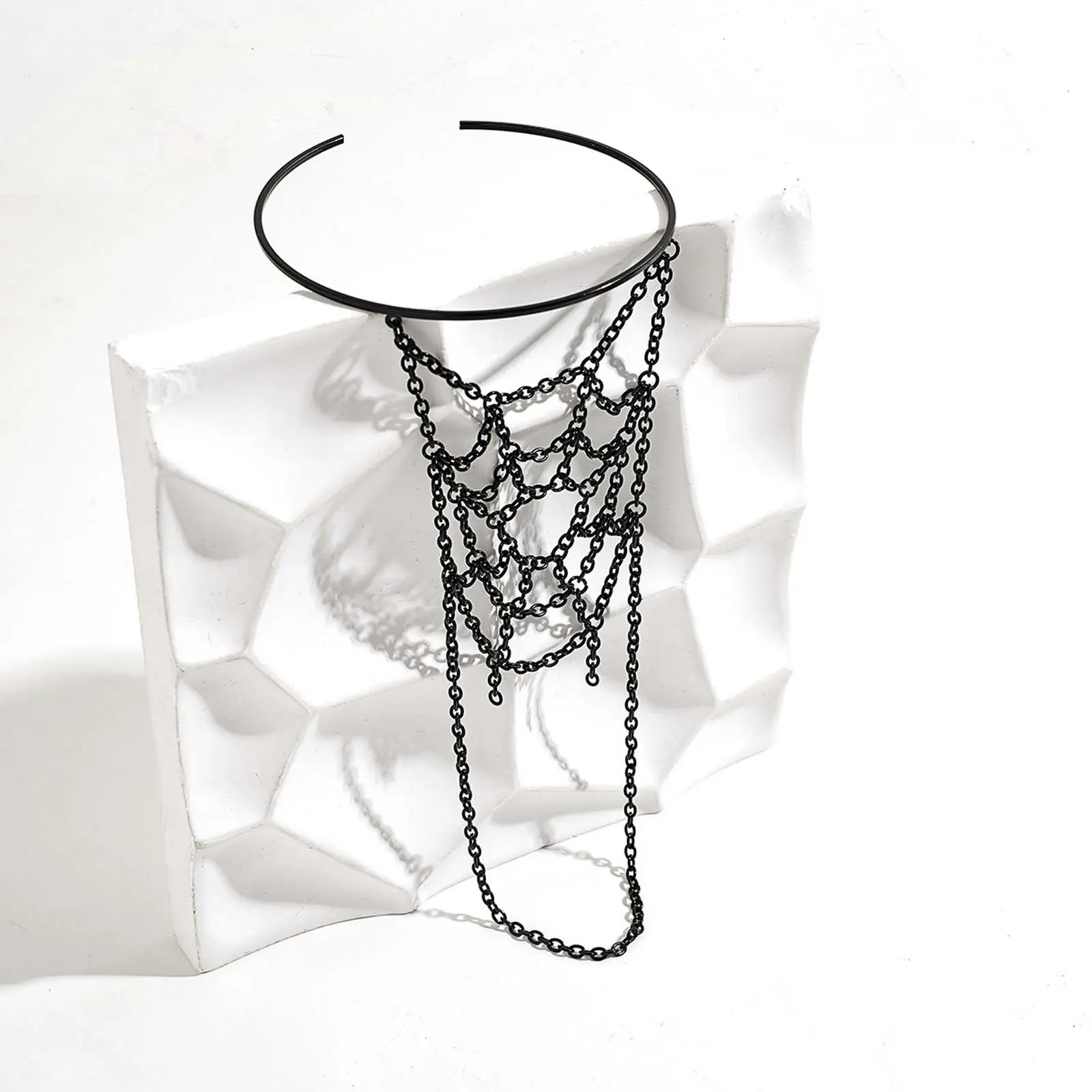 Women's Spiderweb Bangle, Elegant Minimalist Gothic Open Cuff with Chain Tassels, Halloween Statement Jewelry, Elegant Minimalist Bangle
