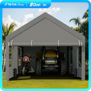 Walsunny Carport 10/12x20ft Outdoor Car Canopy Portable Garage, Heavy Duty Shed Tent Port with Roll-up Ventilated Windows & Removable Sidewalls Shelter Storage Vehicle Party Moisture Prevention for Camp, Farm, Tool, Grey, White Durable Pvc