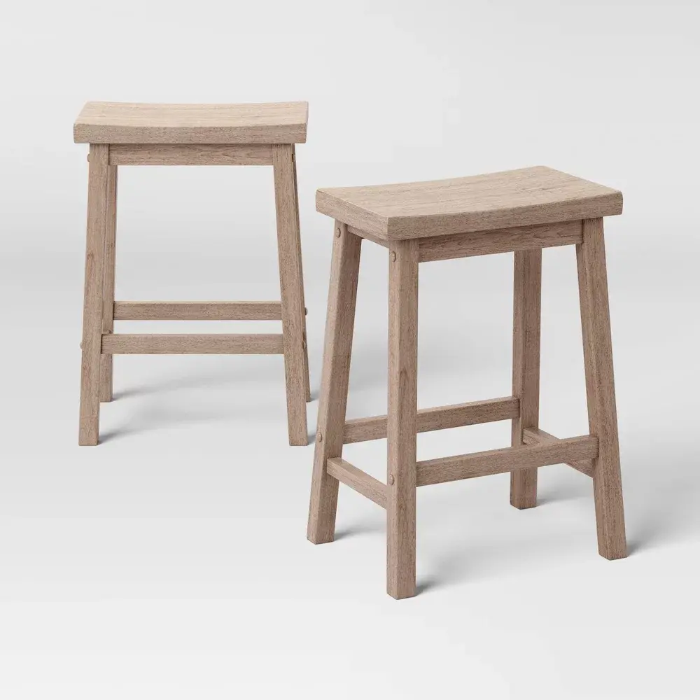 2pk 24" Solid Wood Saddle Counter Height Barstools Natural - Room Essentials