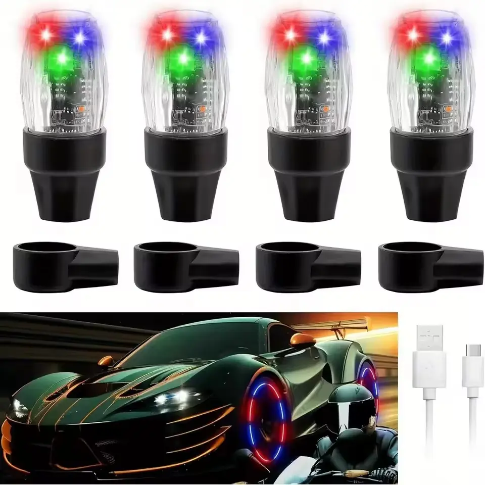 Vibration Sensor LED Wheel Hub Light Waterproof Auto Tire Valve Cap Flash Light Safety Warning Night Decoration Lamp Fit Car Motorcycle Bicycle E-bike