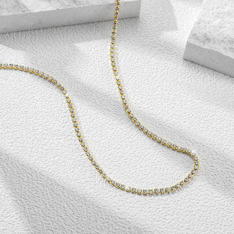 14K Gold Plated Tennis Necklace for Women, 4mm Cubic Zirconia Tennis Chain, Sparkling Dainty Fashion Jewelry, Available in 15 & 18 Inches, Firm Clasp Design, Bright Texture & Durable Wear. Ideal Gifts for Mother's Day, Father's Day and Anniversaries.