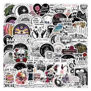 Black Romance Themed Pattern Sticker, 63pcs/set Graffiti Waterproof Decorative Sticker, DIY Decals for Water Bottle, Laptop, Phone Case, Luggage, Refrigerator, Skateboard, Scrapbooking, Journal Making, Halloween