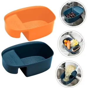 1pc Saddle-Shaped Draining Basket, Multifunctional Plastic Filter Basket Multifunctional Fruit Washing Basket, Rice Washing Basket, Vegetable Washing Basket, Kitchen Leftovers Filter Basket, Kitchen Sink Storage Rack, Kitchen Sink Strainer