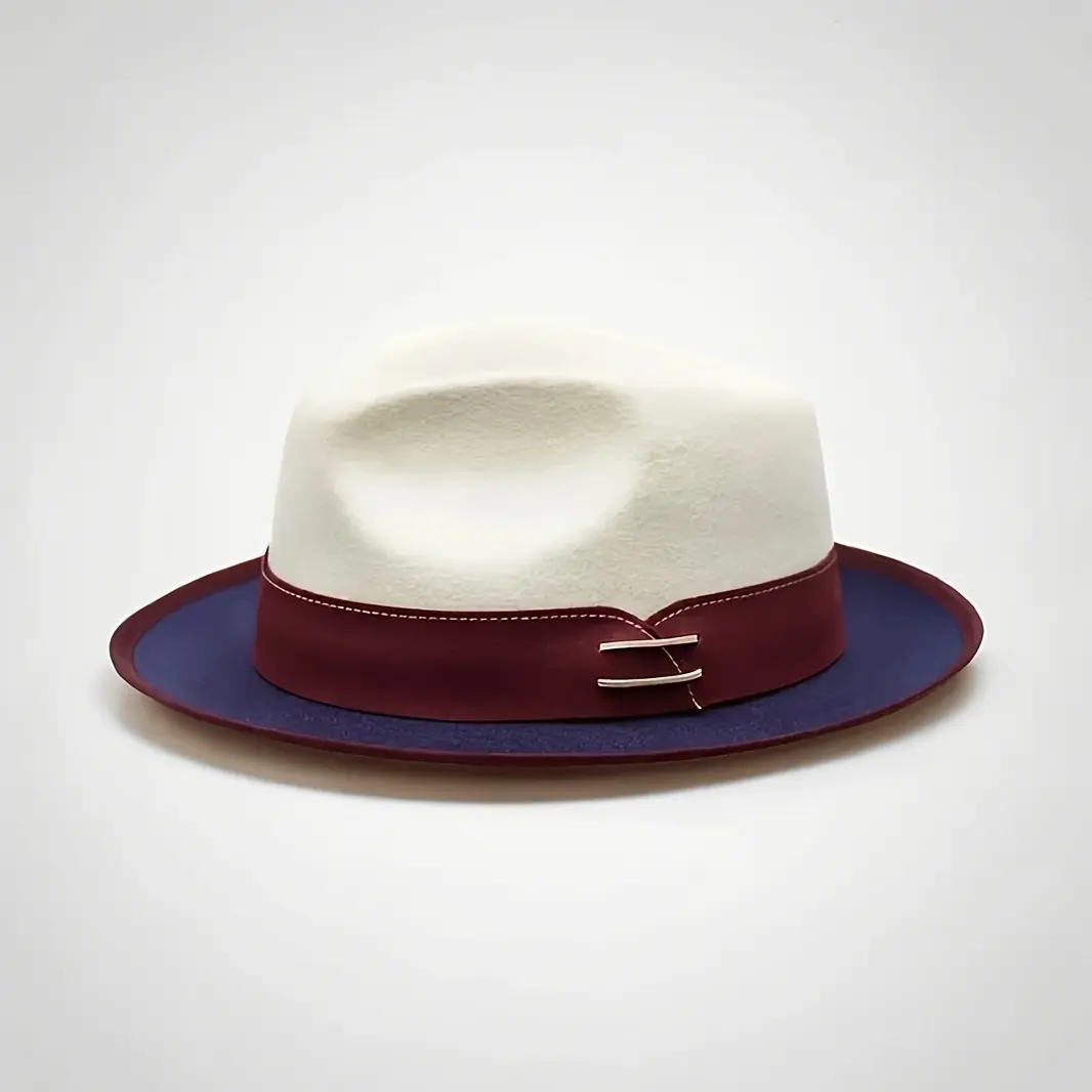 Vintage Color-Block Fedora Hat in Pure Wool Felt, Adjustable for Women's Head Size 56cm to 59cm, for Engagement or Anniversary Ceremony, Birthday, Business, 56-59Cm