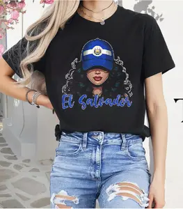 Salvadoran Girl T-Shirt 100% Cotton El Salvador Flag Proud Salvadorena Women's Graphic Tee Casual Round Neck Short Sleeve Streetwear Summer Top