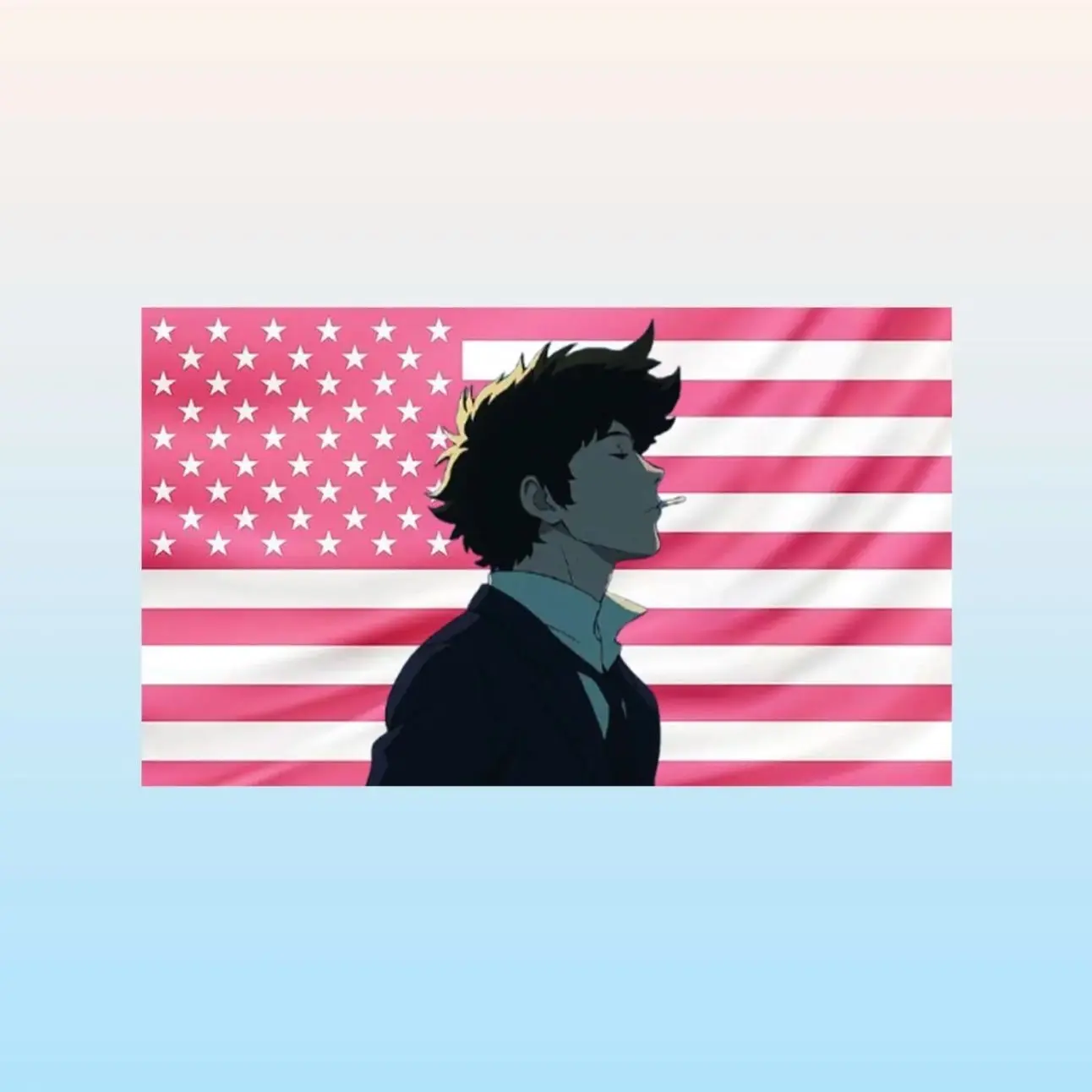 Cowboy Bebop Pink American Flag Tapestry – Anime Wall Art | Space Western Fan Decor | Aesthetic Pink Flag | Otaku Room Gift