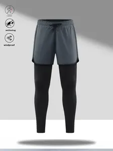 Men's High Elasticity Quick Dry Sports Pants with Fake Two Piece Design, Breathable Sweat Wicking Phone Pocket, Tight Fitting Double Layer Fabric Joggers for Running Enthusiasts Day Runs & Night Runs