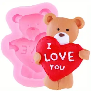 Cartoon Bear Heart Shape Silicone Mold Heart Letter Love Lollipop Valentine's Day Chocolate Decoration Baking Mould Bakeware