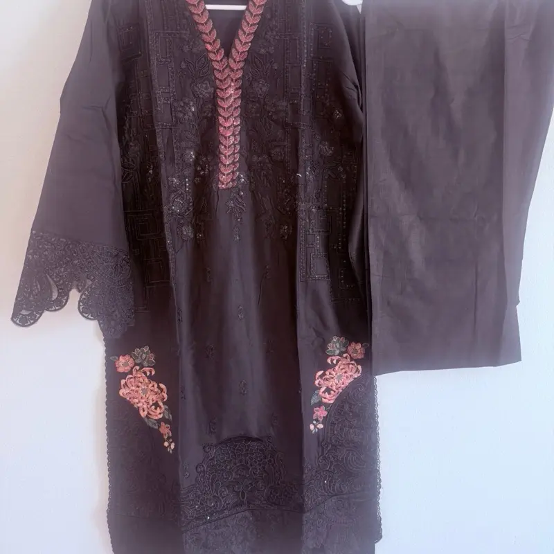 Black elegant soft embroidered 3 piece suit
