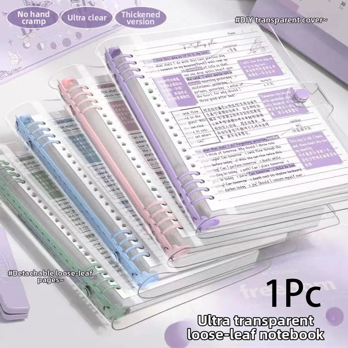 60 Sheets, Refillable Paper, Transparent Loose Leaf Notebook Refillable Binder A5 B5 Clear Cover Large Capacity Smooth Writing Pages Easy Organize Study Notes Planner Journal School Office Supplies Portable Diary Durable Spiral Notebook