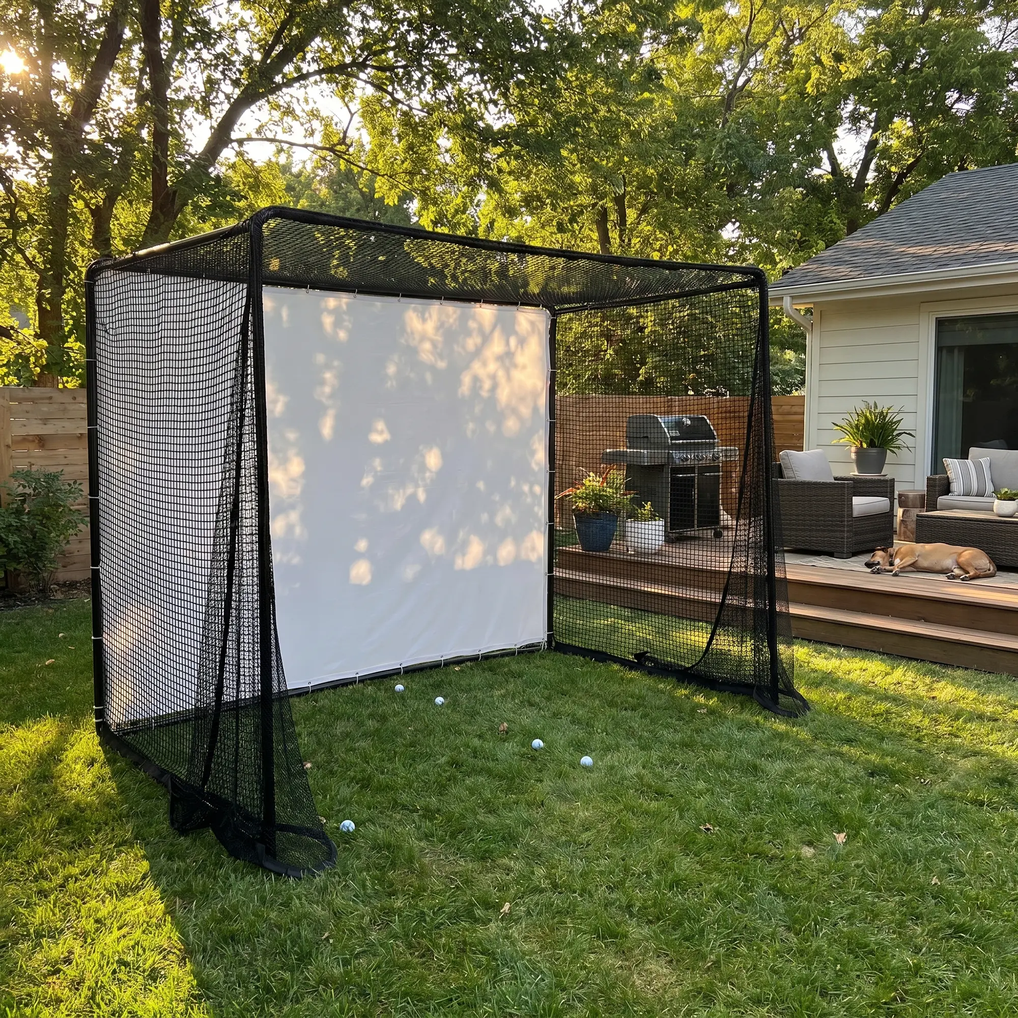 HOMEVOL Full Enclosure Golf Training Net Cage, Oversized Hitting Tent with Detachable White Impact Screen, Heavy-Duty High-Density Netting, Weatherproof Frame System, Golf Training Aids for Indoor Garage & Outdoor Versatile Size Swing Practice, Sport