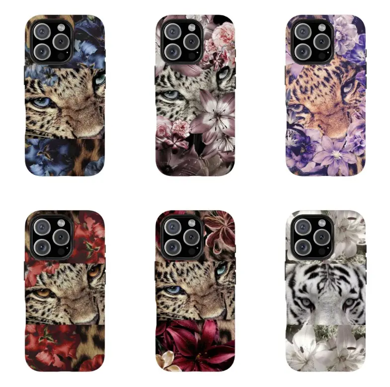Blue Floral Leopard Phone Case for iPhone 16 15 14 Pro Max | Dark Feminine Cheetah Print Wildflower Animal Print
