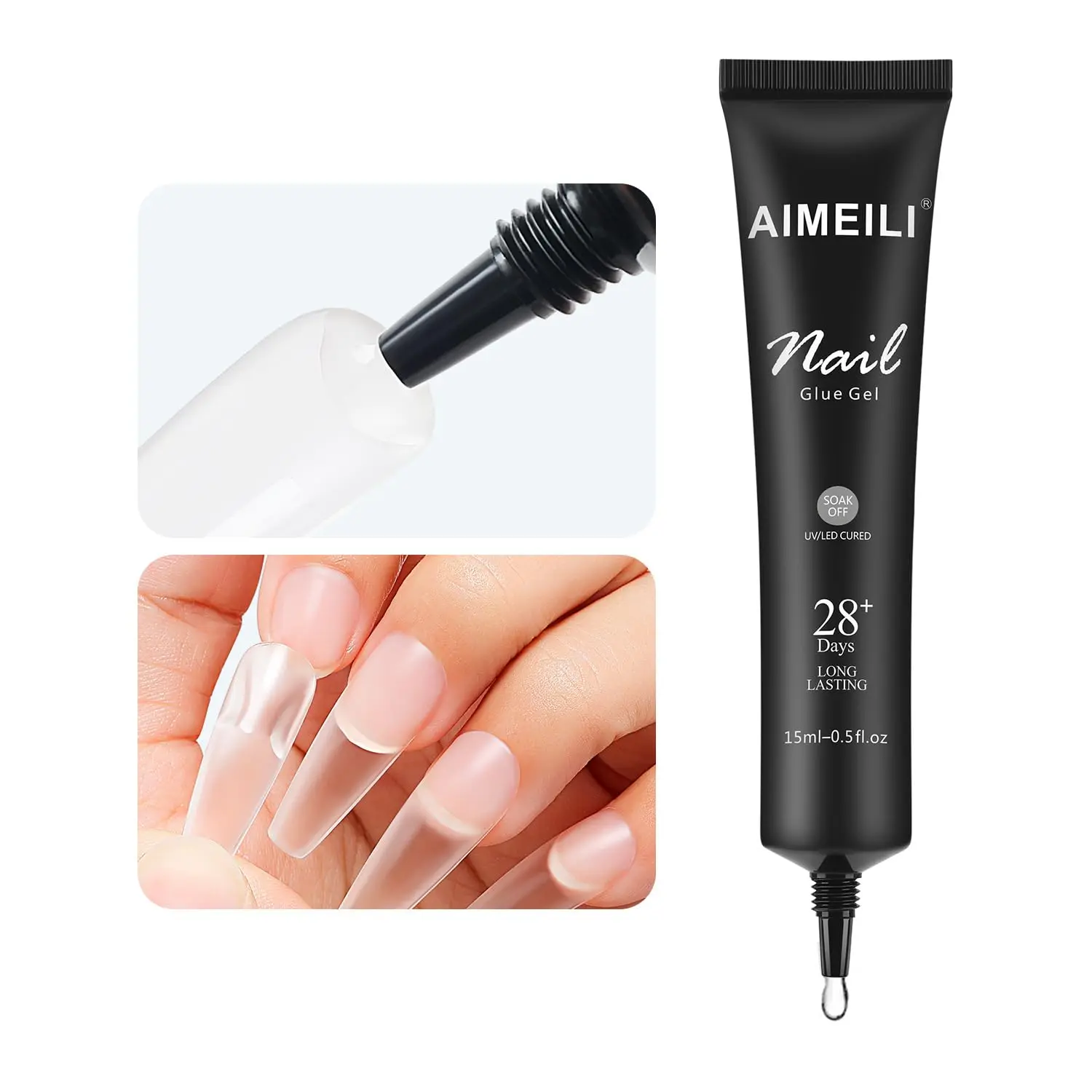 AIMEILI Strong Hold Rhinestone Gel Glue, 15ml Vegan & Adjustable Formula in a Tube for 3D Nail Art Decorations, Controlled Flow, High Viscosity