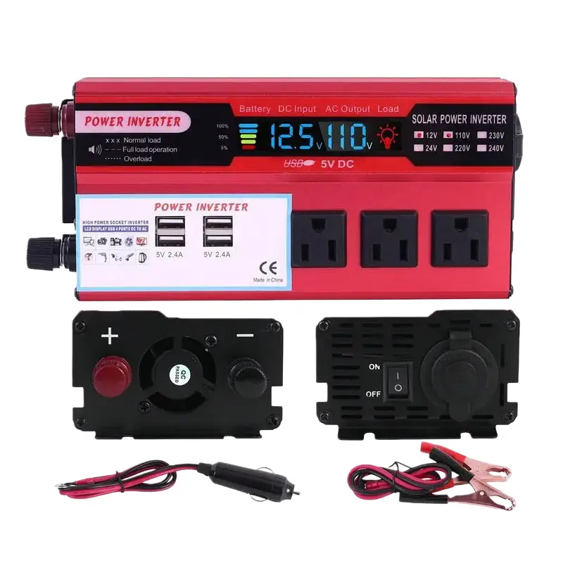 Peak 5000W DC 12V to AC 110V Portable Vehicle Inverter (200W & Above), DC-to-AC Voltage Converter with Power Supply Outlets, 5V 2.4A USB Fast Charging Ports, Car Charger for Truck/RV, Camping Use, Ac Outlets