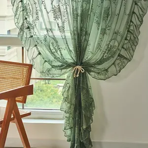 New Round Mirror Flower Half Light French Country Lace Sheer Curtain, Bedroom Living Room Window Drapes, Balcony Curtains, Home Textile