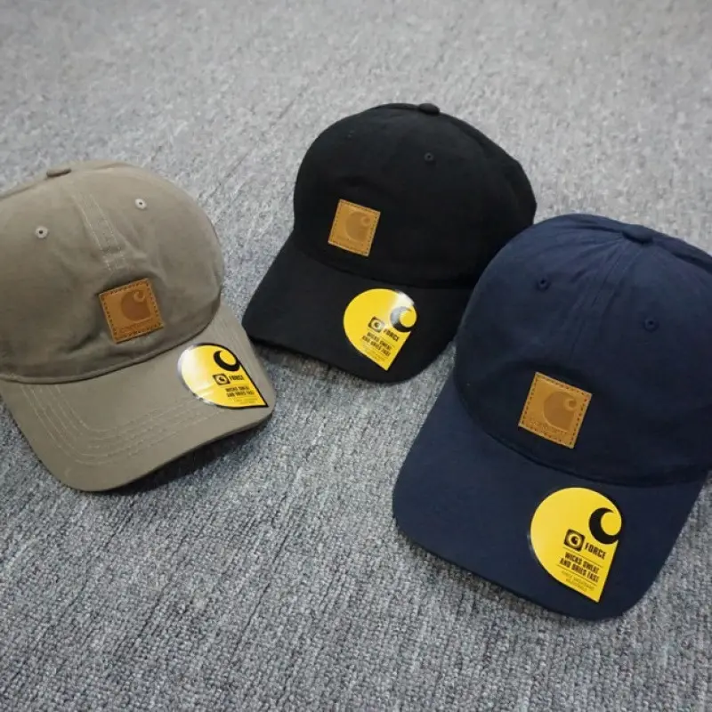 Carhartt hatLeather Patch Logo Washed Soft Crown Baseball Cap, Vintage Distressed Curved Brim Dad Hat, Autumn Winter Casual Sun Hat for Men Women