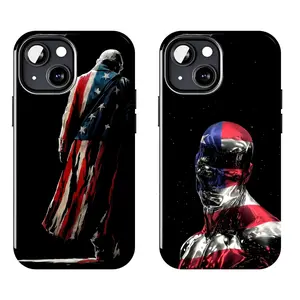 American Flag Superhero Phone Case, Soft TPU Shockproof Patriotic Chrome Hero Case Custom Fit for iPhone 17, 16, 15, 14, 13, 12, 11 Pro Max Plus. Hero Core Comic Aesthetic Military Grade Bumper
