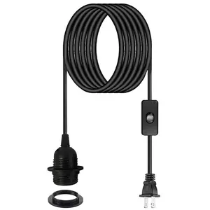 Plug in Pendant Light Cord - 15Ft Hanging Light Kit E26/E27 Light Socket Hanging Lantern Lamp Cord with On/Off , Black