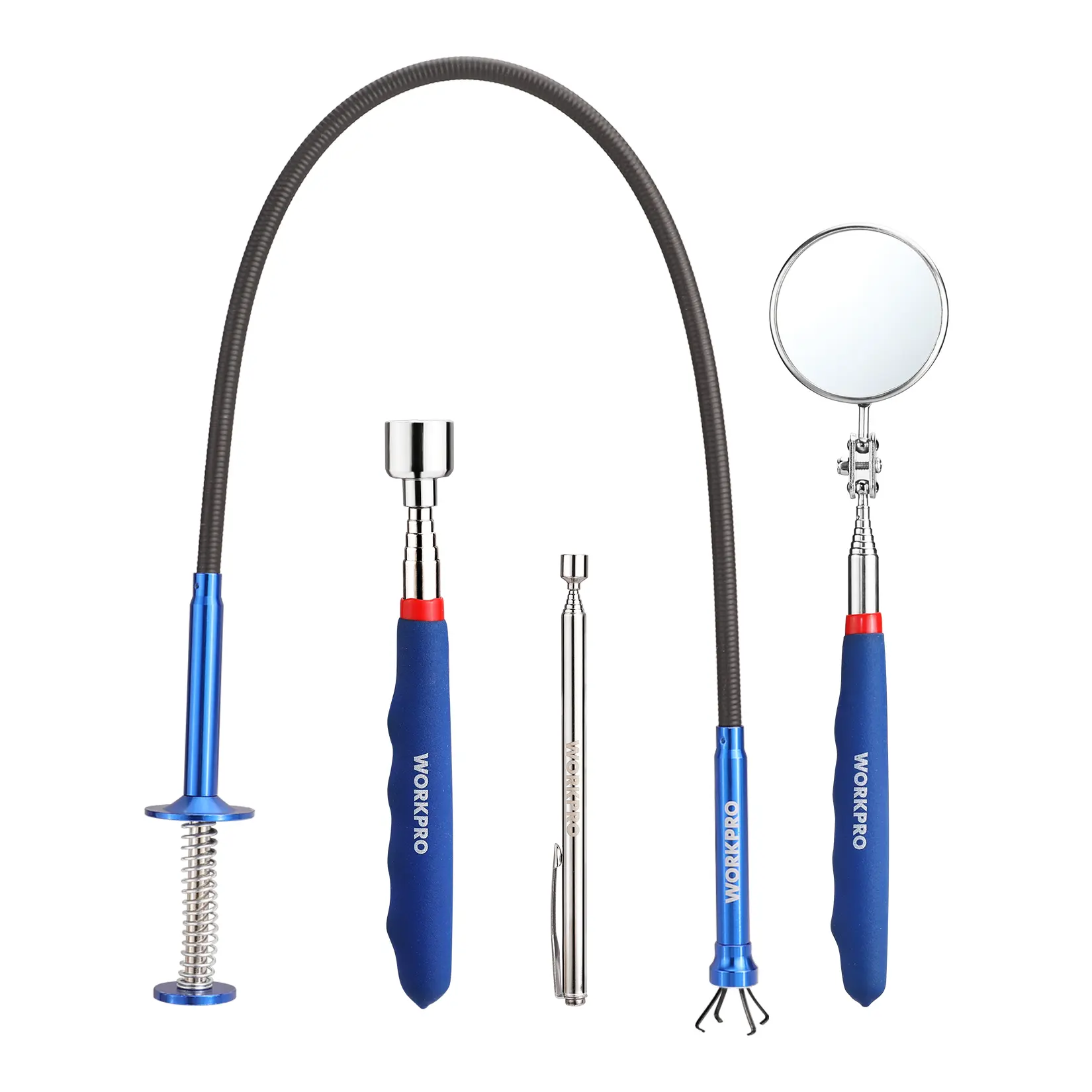 #summersale WORKPRO 4Pack Telescoping Magnetic Pick Up Tool Kit, Includes Telescoping Inspection Mirror, 2Pack Magnetic Pick Up Tool And Four Claw Grabber Tool, Pick Up Grab Tool Set For Auto Repair