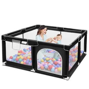 Baby Playpen, Sturdy & Safe Playard with Soft Breathable Mesh for Indoor & Outdoor Use, Portable Baby Fence for Babies & Toddlers,Gift,Black,DealsForYouDays