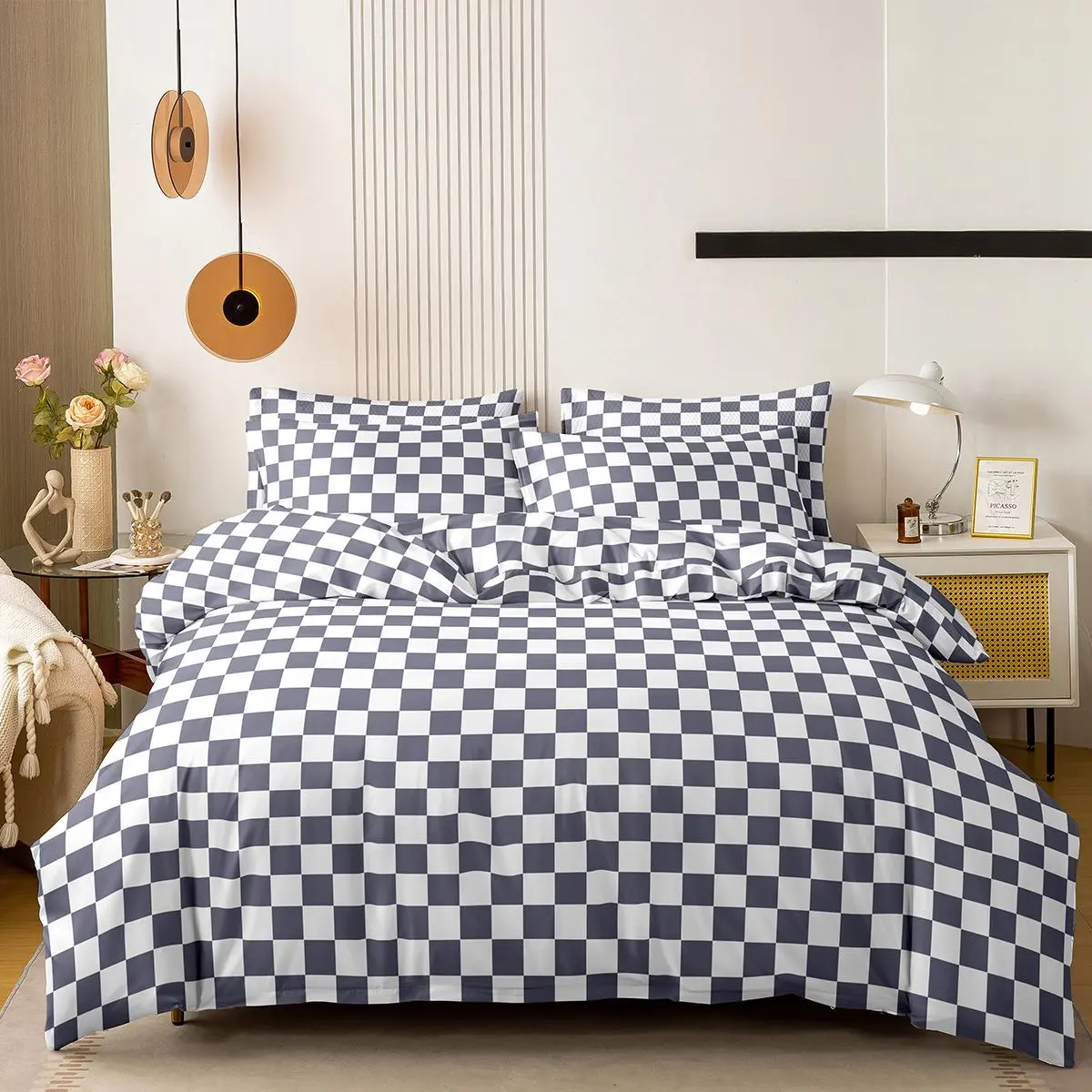 Chessboard Bedding Set, Soft Comfortable Bedroom Essentials, Includes 1 Fitted Sheet and 2 Pillowcases, Perfect Home Decor, Checkered Bedding Set