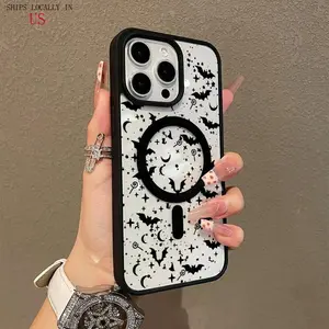 Vintage Bats Skull Trendy Pattern Premium Magnetic Phone Cases for iPhone 17 16 15 14 Pro Max 13 12 11 Plus Smartphone Shockproof Protection Acrylic Cover Cellphone Protective magsafe magnetic case Aesthetic Resistance Casing Screen Protector