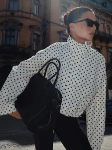 Polka Dot Women's Jacket Street Cropped Windbreak Bomber Jacket Outerwears Long Sleeve Demi-Season Short Trench Coat Woman Fashion Zip Up Outdoor Jacket For Women Casual Fashionable Outerwear Polished Look