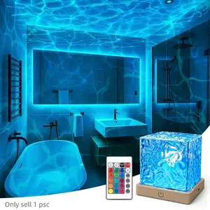 Rechargeable Ocean Wave Projector Light,16 Color Changeable & Dimmable Shower Lamp with Remote,Cube Mood Ambient Lighting,Ocean Room Decor,Cordless Night Light for Bathroom,Room Decor,Aurora Projector Lamp