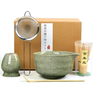 Matcha Whisk Set, 17oz Ceramic Bowl with Spout, Bamboo Matcha Scoop and Stainless Sifter - 5 Pcs Jade Green Matcha Kit for Making Breakfast/Latte, Gift for Matcha Lovers