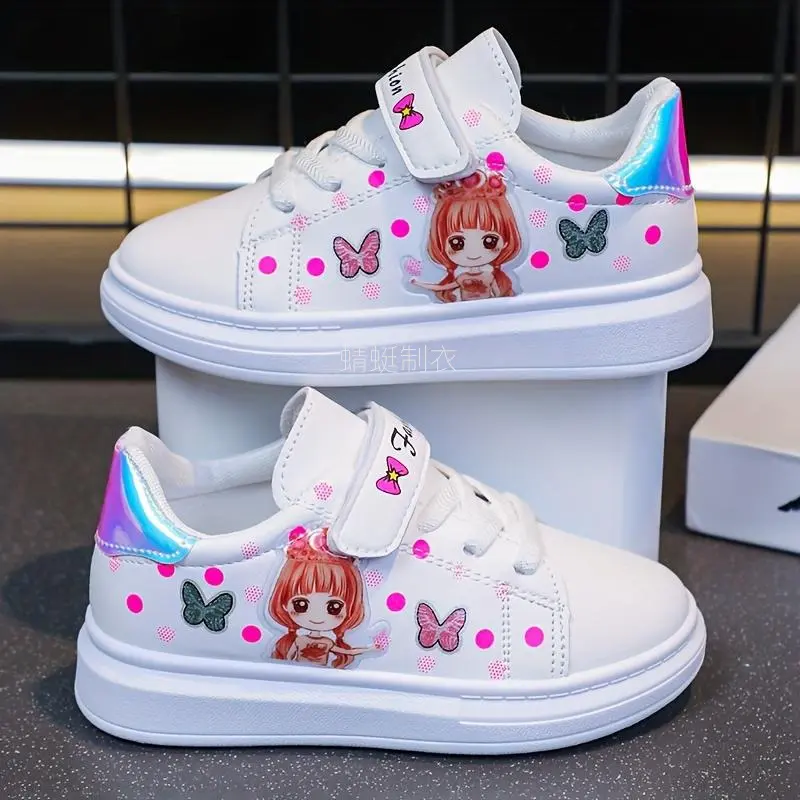 New[Cute |             ]  White Sneakers |             Cute Cartoon Designs |             for Girls, Perfect for Spring And Autumn Casual Wear Skateboard Shoes