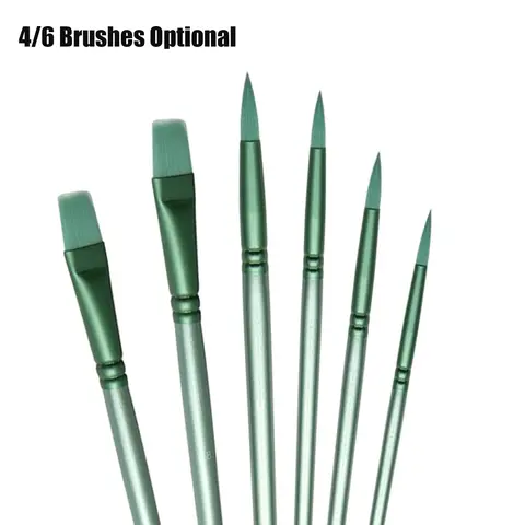 4/6 pcs Nylon Hair Watercolor Brush Pointed Round Flat Head Beginner's Art Student Hand Drawn Watercolor Painting Set Watercolor Painting Supplies Art Drawing Supplies Art Materials Art Supply