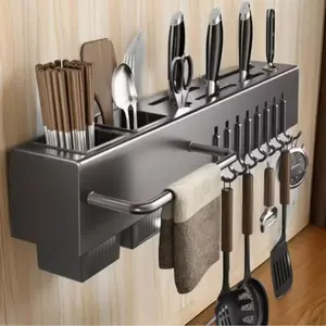 Multifunctional Wall-Mounted Kitchen Storage Rack, Kitchenware, Kitchen Utensil Holder, Heavy-Duty Steel Charcoal Holder, No Drilling Required, Easy To Clean, Anti-Rust, Space-Saving