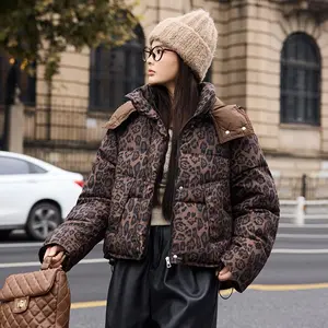 Women’s Leopard Print Padded Cotton Jacket/Coat, Short, Thick, Loose Fit, Down Cotton, 2025 Winter Cotton Outerwear