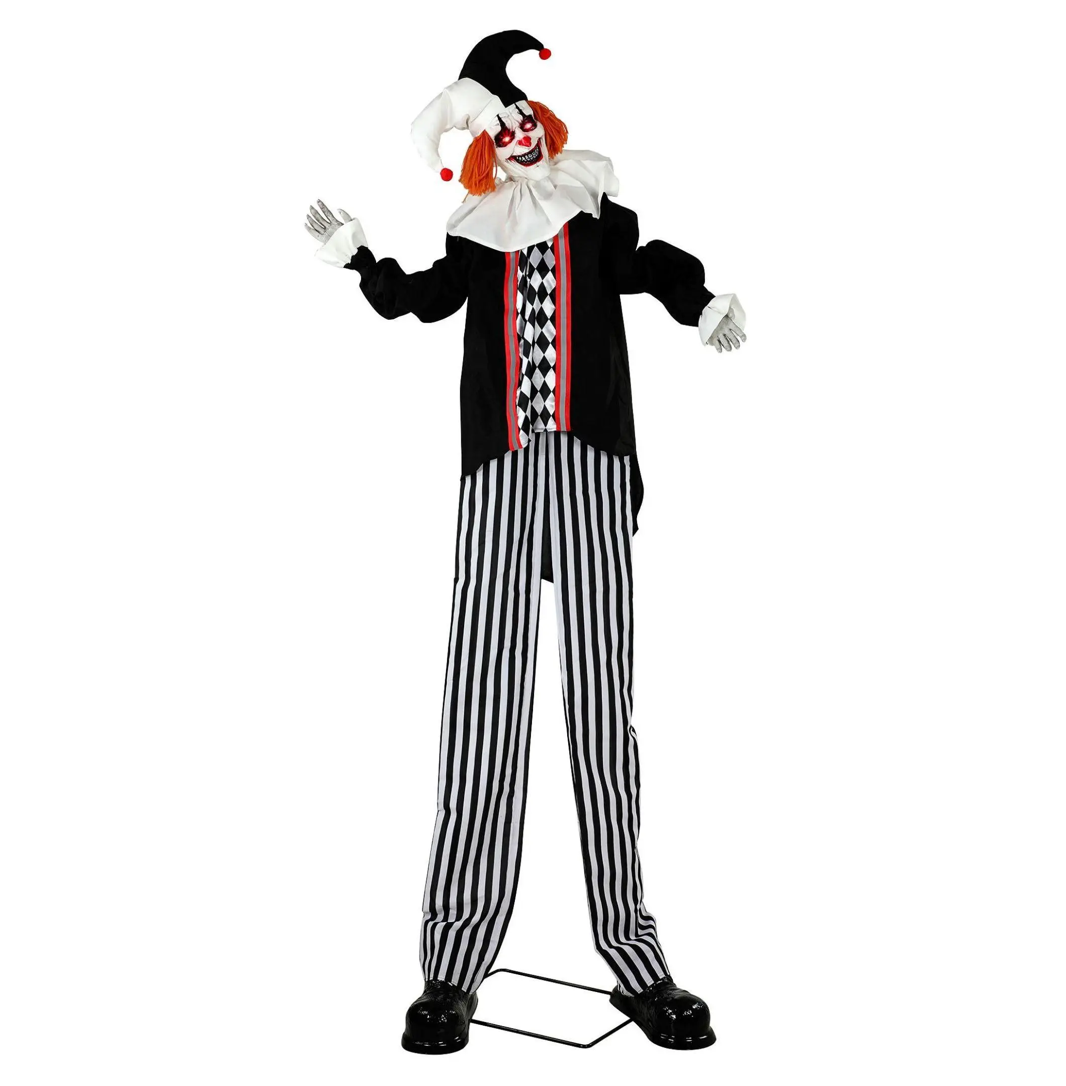 Metal Animated Clown Halloween Decoration, 106" Tall, Sound & Touch Activated, Light-Up Eyes, Creepy Prop for Indoor/Outdoor Halloween Home Festive Decor, Multi-Colored