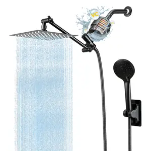 FAFUNWATERPAR 8-inch High-Pressure Rain Shower Hand Shower Combo with 11-inch Extension Arm 20-stage Filtration 5-speed Adjustable Leak-proof Shower Head Stand Hose Height Angle Adjustable