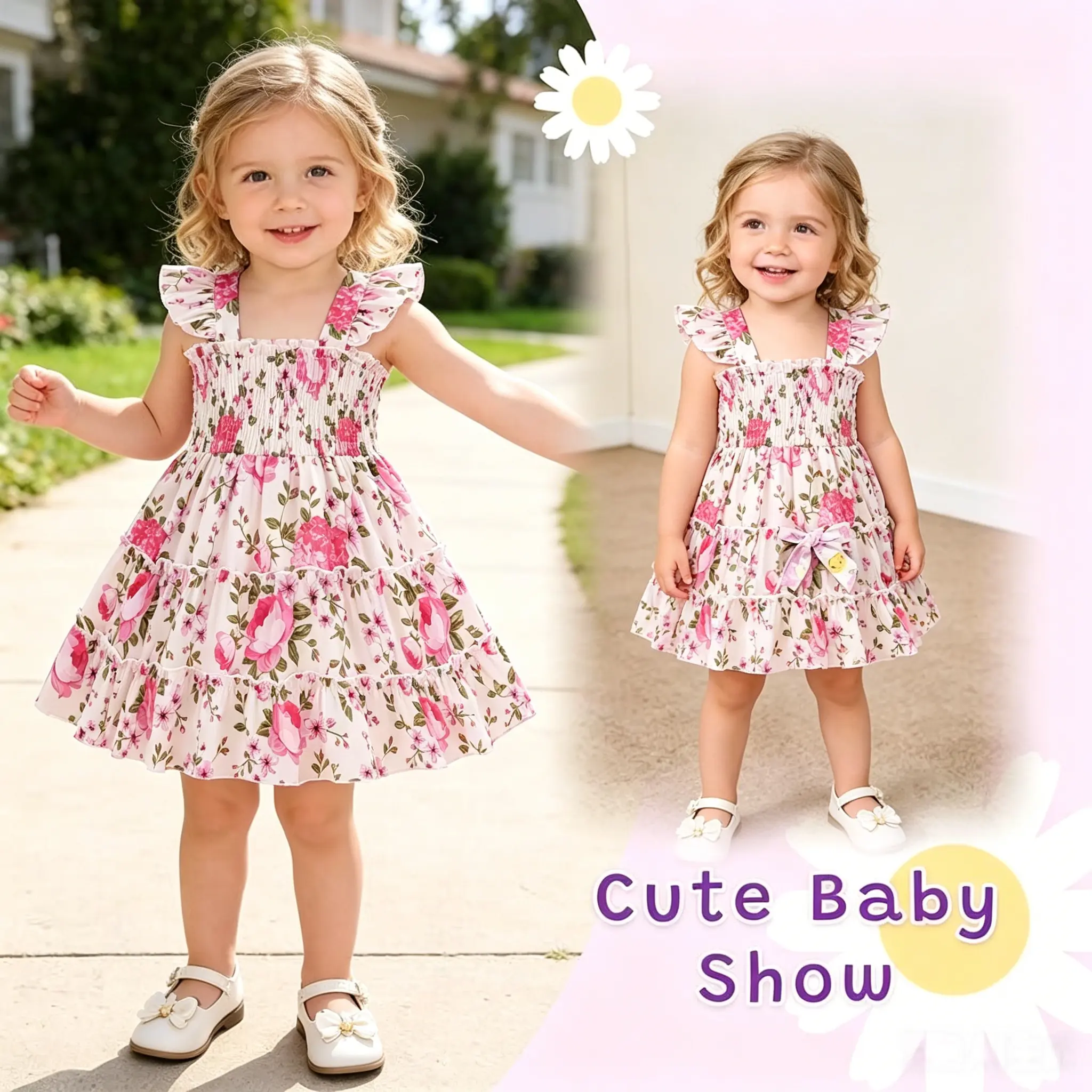 Younger Tree Toddler Girls' Flower Dress, Sleeveless Boho Ruffle Halter Sundress, Cotton Blend A-Line for Summer Beach & Going Out,back to school,back to school shopping