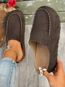 Women's Casual Suede Moccasin Slippers, Slip on Mules, Comfortable Lightweight Flat Shoes, Footwear, Ideal for Daily Commute and Weekend Wear